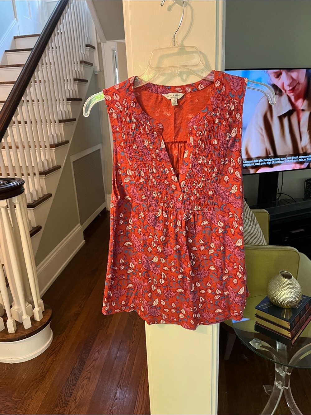 Lucky Brand Red Floral Smocked Sleeveless Summer Top